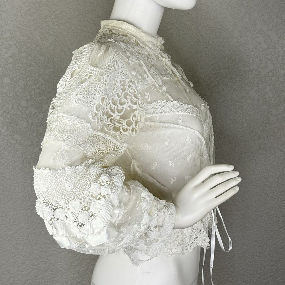Antique 1920s Lace Edwardian Blouse Bridal Lingerie Ivory Romantic Size S - Picture 12 of 14